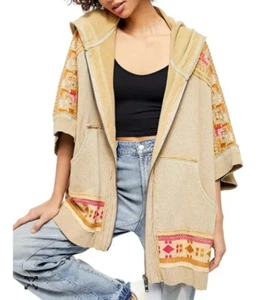 Free People Oversize Poncho Wildside bestickt mit Kapuze XS/S beige #OB1031557 - Bild 1 von 15