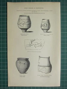 IMPRESIÓN DE 1849 ~ RESTOS ROMANOS ORNAMENTOS DE VILLA ROMANA DE CERÁMICA CHESTERFORD - Imagen 1 de 1