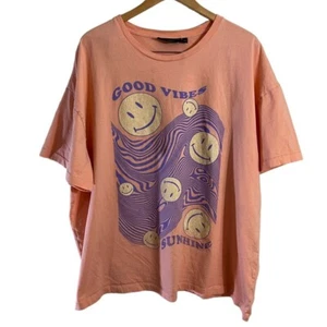 No Boundaries Smiley Face Oversized Tee Womens 3XL Orange Purple Yellow Hippie - Picture 1 of 6