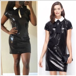 Vestido recto Ann Taylor - Miniture de esmoquin negro talla 4 con lentejuelas $228 nuevo con etiquetas (H) - Imagen 1 de 8
