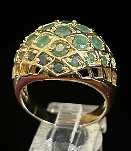 Natürlicher smaragdgrüner Ring für Frauen oder Herren pinky. Vermeil 925 Sterlingsilber Ring - Bild 1 von 4