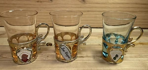 Vintage Set of 3 blue & orange Shot Glasses Osaka Glass - Picture 1 of 19