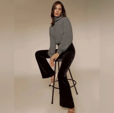 NWT REFORMATION Women’s LARGE Gale Velvet Black SILK Blend Bootcut Pants Pull On - Image 1 of 4