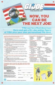 1987 GI Joe STEEL BRIGADE FIGURE insert J73 application form promo JTC P600B - Picture 1 of 2