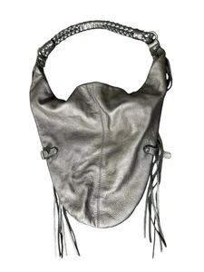 Linea Pelle Vanessa Hobo Schultertasche groß Fransen grau silber geflochtener Riemen - Bild 1 von 14