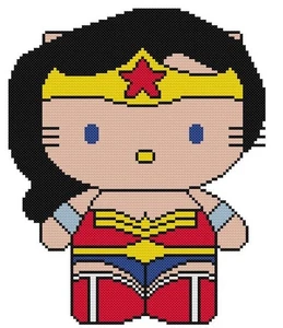 CROSS STITCH+ CRAFT PATTERN Hello Kitty Cat Wonder Woman Super Hero Linda Carter - Picture 1 of 21
