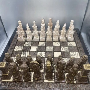 Antique Mayan/Aztec Vs Spanish Conquistador Chess Set Drawer for storage - Picture 1 of 11