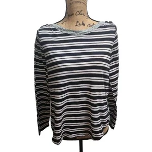 Anthropologie Striped Long Sleeve Top Gray Trim Casual Size Medium - Picture 1 of 7