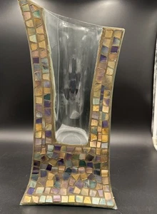 Vintage Mosaic Multicolored Abstract Art Glass Vase 15.5 in H x 7.25 in W - Picture 1 of 10