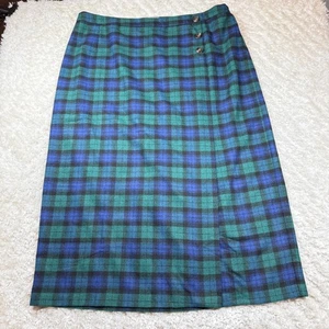 Jessica London Skirt 26W Green Blue Plaid Wool Blend Midi Holiday Christmas - Picture 1 of 12