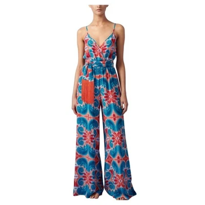 PAOLITA Zahur Silk V-neck Strappy Wide Leg Jumpsuit Small Tropical Turquoise  - Image 1 of 4