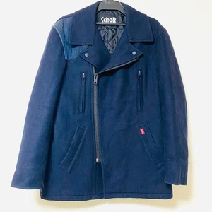 Stussy × Schott Leather Rider Jacket Navy L Certified Used - Picture 1 of 12