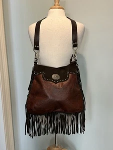 Scully Tooled Leather Suede Fringed Shoulder Bag NWT - Picture 1 of 14