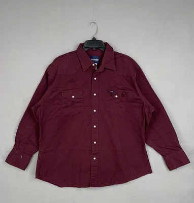 Wrangler Shirt Mens 2XL Burgundy Western Pearl Snap Cowboy Rodeo Thick Twill - Image 1 of 4