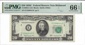 1950C $20 RICHMOND FRN. PMG Gem Uncirculated 66 EPQ Banknote. - Picture 1 of 2