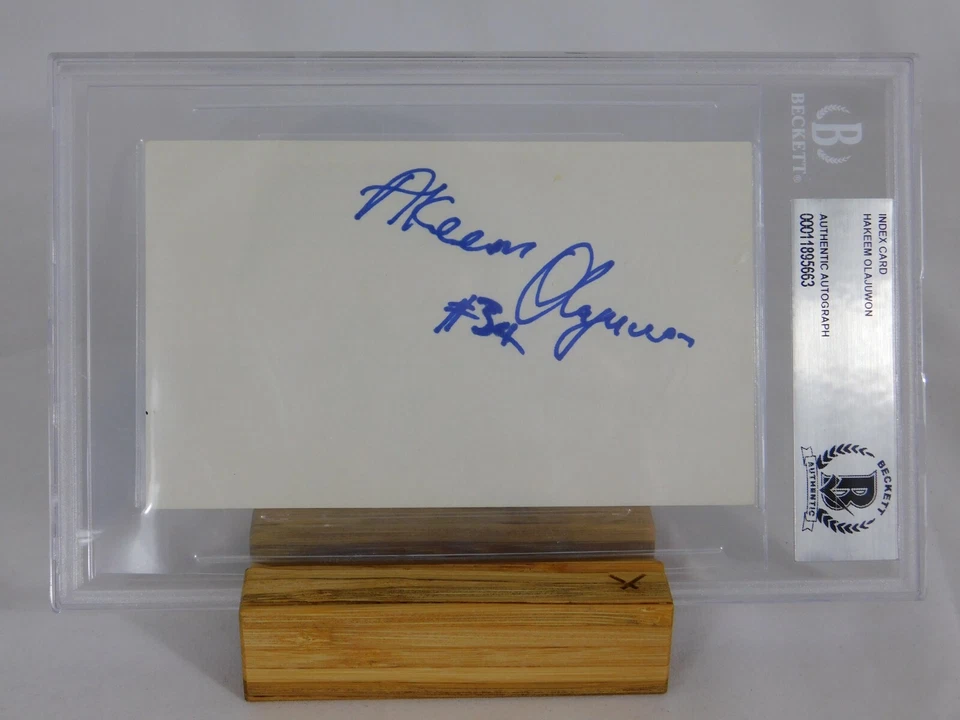 Hakeem Akeem Olajuwon Signed 3x5 Index Card Beckett Encapsulated NBA Rockets  - Image 1 of 1