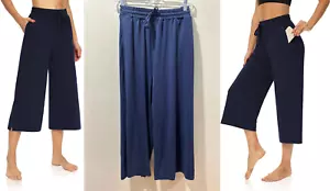Buttery-Soft Blue Navy Loose Yoga Capris (Sz XL) Pockets Dibaolong NWOT - Picture 1 of 7