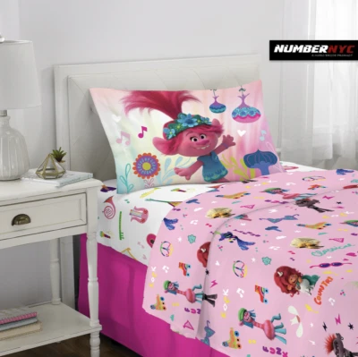 Juego de sábanas de microfibra para niños Trolls World Tour 3 piezas funda de almohada  Foto 1 de 4