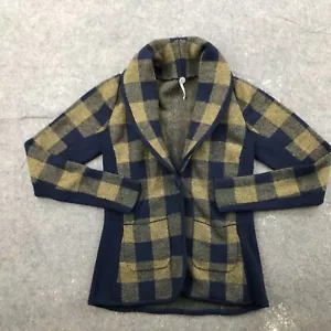Margaret O'leary Sweater Women Small Green Blue Cardigan Check Long Sleeve Wool* - Picture 1 of 12