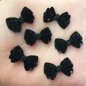 60pcs Black Bow Resin Stone Scrapbook DIY Wedding Applique Hairpin Accessories - Picture 1 of 12