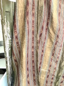LARGE antique French DAMASK SILK Empire style striped FLEUR DE LYS curtain c1920 - Picture 1 of 24