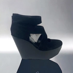Robert Clergerie Bejart Cut Out Wedge Black Suede Platform Shoe Women France 7 - Picture 1 of 18