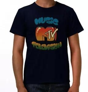 MTV t-Shirt 80s 90s Style Retro Music Television Logo Navy Blue Men's Small-2XL - Picture 1 of 3
