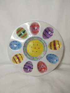 10" Ceramic Easter Egg Plate Tray Spring Colorful Center Well Deviled Egg White - Bild 1 von 3