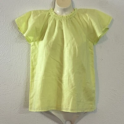NUEVO CON ETIQUETAS J Crew Corte Redondo Niña Mezcla de Lino Amarillo Verde Manga Acampanada Camisa BQ634 XL Foto 1 de 4