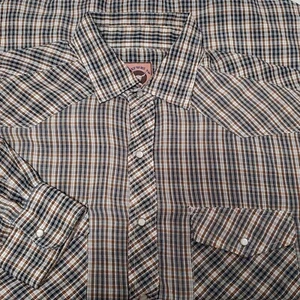 Chute 17 Plaid Western Pearl Snap Buttons Up Long Sleeve Shirt Brown Black Sz XL - Picture 1 of 5
