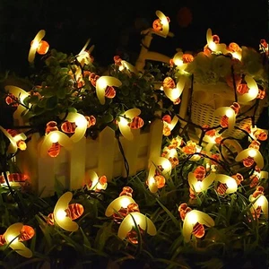 Solar Powered LED Bee String Lights Outdoor Yard Garden Party Xmas Wedding Decor - Picture 1 of 23