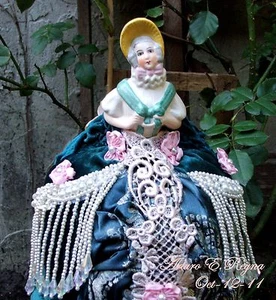 Antiguo alfiler de media muñeca china alemana cojín gorro amarillo caja del tesoro artesanal - Imagen 1 de 5