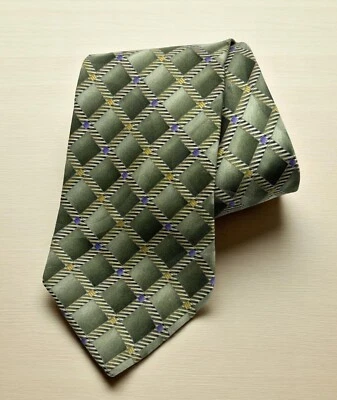 Corbata de cuello de seda Puritan para hombre diseño de cadena de celosía de diamante verde resistente a las manchas Foto 1 de 4