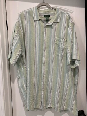 Camisa David Taylor Para Hombres 3XL Rayas Verdes Hawaiana Manga Corta Botón Lino B&T Foto 1 de 4