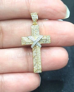0.50CTW GENUINE DIAMONDS CROSS PENDANT CHARM 10K GOLD 32mm - Picture 1 of 8