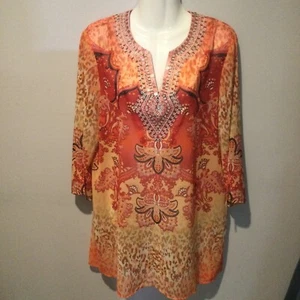 TUNICA CHICO'S DONNA PAILLETTES STRASS IMPREZIOSITA TRASPARENTE BOHO HIPPIE TAGLIA 2 LARGE - Foto 1 di 11