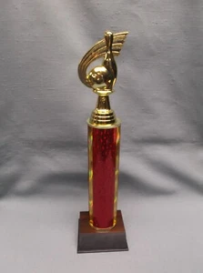 theme bowling pin and ball trophy award red column weighted base - Picture 1 of 1