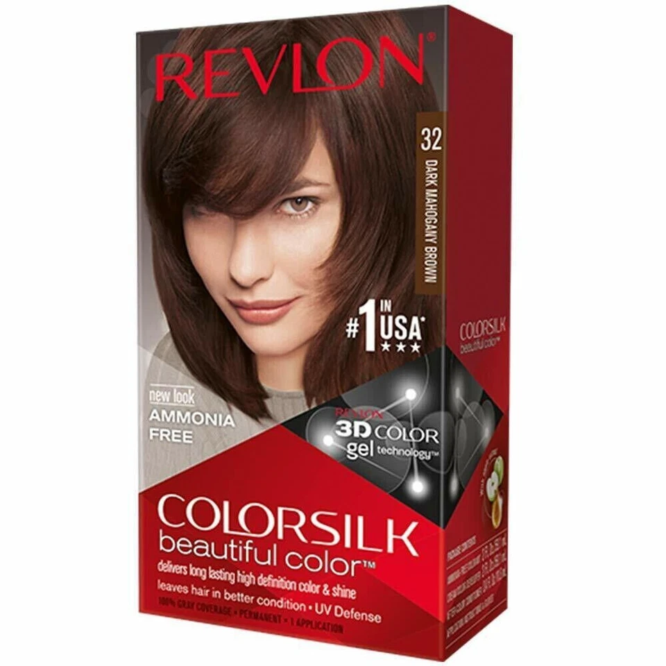 2 PACK Revlon Colorsilk Permanent Hair Color 3D Dye #32 DARK MAHOGANY BROWN - Image 1 of 1