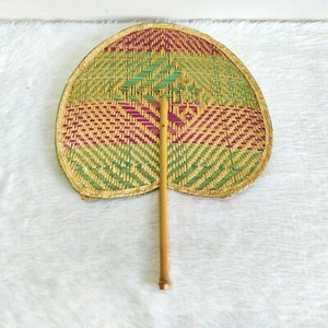 1930s Vintage Primitive Handmade Handwoven Colourful Tribal Hand Fan HF3 - Picture 1 of 3