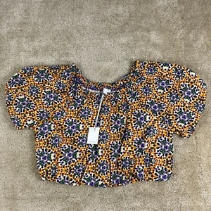 Jennifer & Grace Boho Peasant Top L Large Cropped Elastic Waist puff lined NEW - Picture 1 of 13