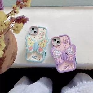 Luxury 3D Butterfly Stand Silicone Cover Case For 16 15 14 13 12 11 Pro Max XR - Picture 1 of 18