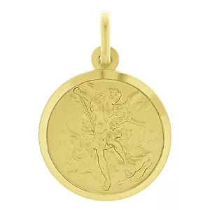 Italian 14k Yellow Gold Solid Saint Michael Medal Charm Pendant 1" 2.7 grams - Picture 1 of 4