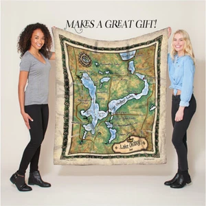 Lake Okoboji Iowa Map Fleece Blanket Fluffy Soft Cozy Polyester Throw Blanket - Imagen 1 de 12