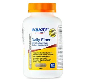 Equate Daily Fiber, 100% Psyllium Husk Dietary Supplement Capsules, 300 Count