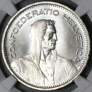 1952 NGC MS 65 Switzerland 5 Francs William Tell Swiss Key 155k Coin (18041902D) - Picture 1 of 6