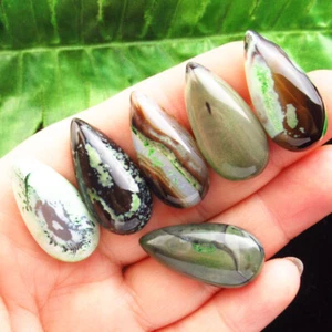 6Pcs 30x15x6mm Green Black Fire Agate Teardrop Cab Cabochon Q14360 - Picture 1 of 3