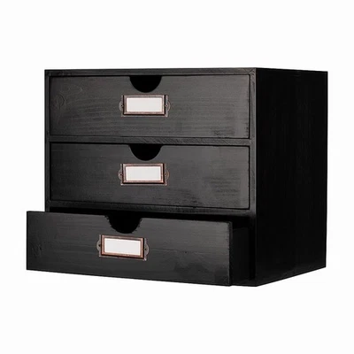 Caja de Almacenamiento de Madera Organizador de Escritorio Rústico con 3 Cajones Oficina Escritorio Acceso... Foto 1 de 4