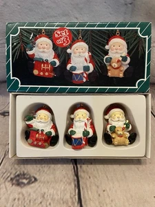 Vintage Christmas Decorations Ornaments Toyland Santas Set 3 Hanging Tree 1980’S - Picture 1 of 5