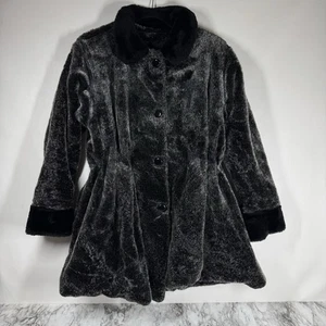 Cappotto pelliccia sintetica vintage XL nero grigio made in USA vita chiusa alterata vecchi soldi - Foto 1 di 8