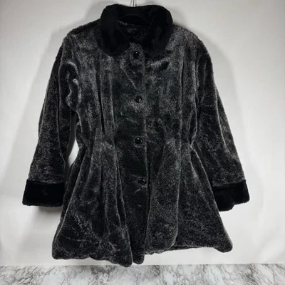 Abrigo Vintage Piel Sintética XL Negro Gris Hecho en EE. UU. Cintura Ajustada Alterada Dinero Antiguo Foto 1 de 4